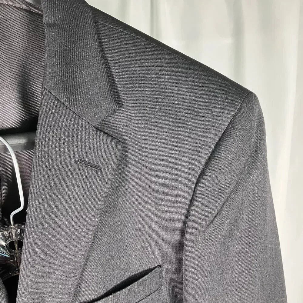 Pronto Uomo Platinum Black‎ Wool Suit 42L Jacket 35W Pants Career Professional